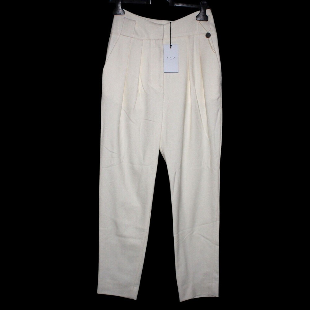 IRO Paris High Waisted Trousers Womens W34 Lightweight Textured Designer Ecru