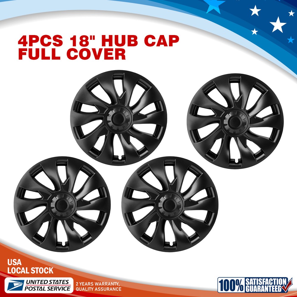 18in Black Wheel Covers for Tesla Model 3 - Set of 4 Hub Cap Replacements