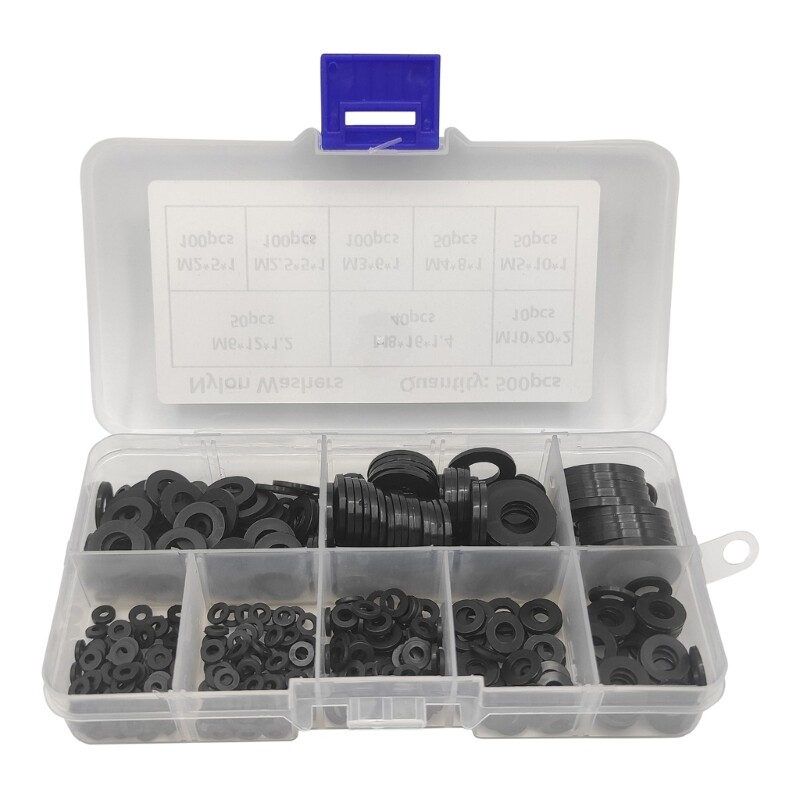 500Pcs Nylon Flat Washers for Screws Black Plastic Washers Plastic Washers