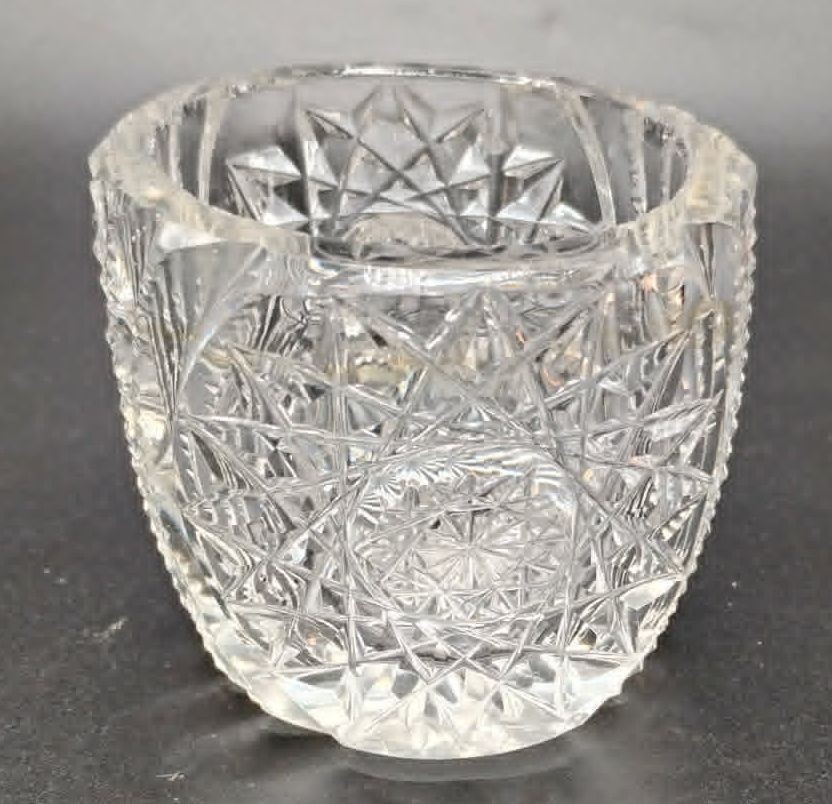 Antique Clear Brilliant Cut Glass Toothpick Holder Ribbed Lg Starburst Pinwheel
