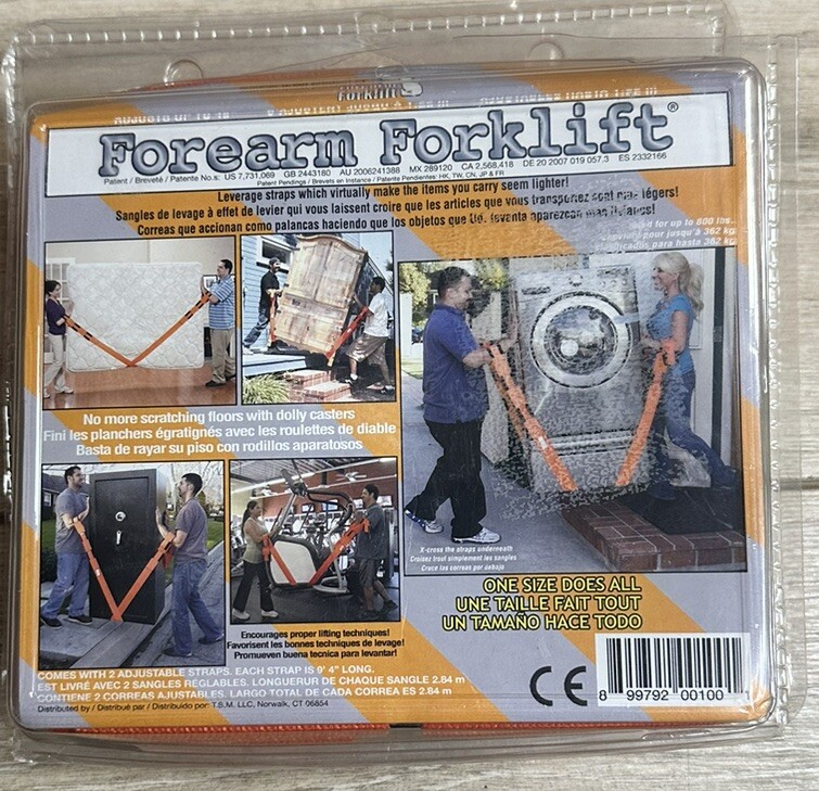 Forearm Forklift 2-Person Lifting and Moving Straps; Lift, Move, and Carry 800 L