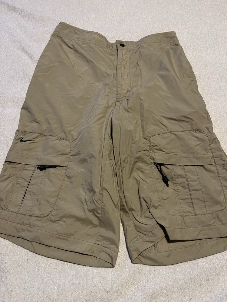 NIKE Men’s Vintage Khaki Cargo Multipockets Shorts Large High Waist Baggy