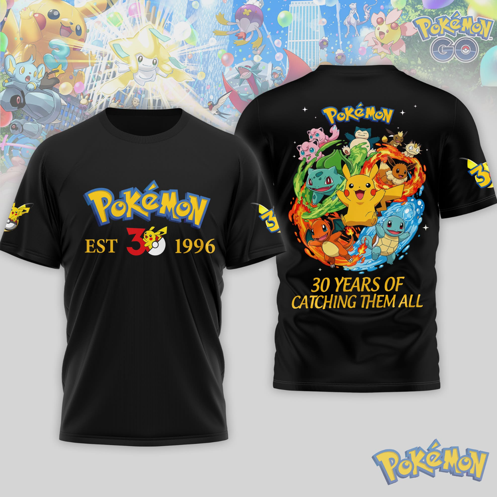 Pokemon 30th Anniversary, Gotta Catch 'Em All! - All Over Shirt, S to 5XL