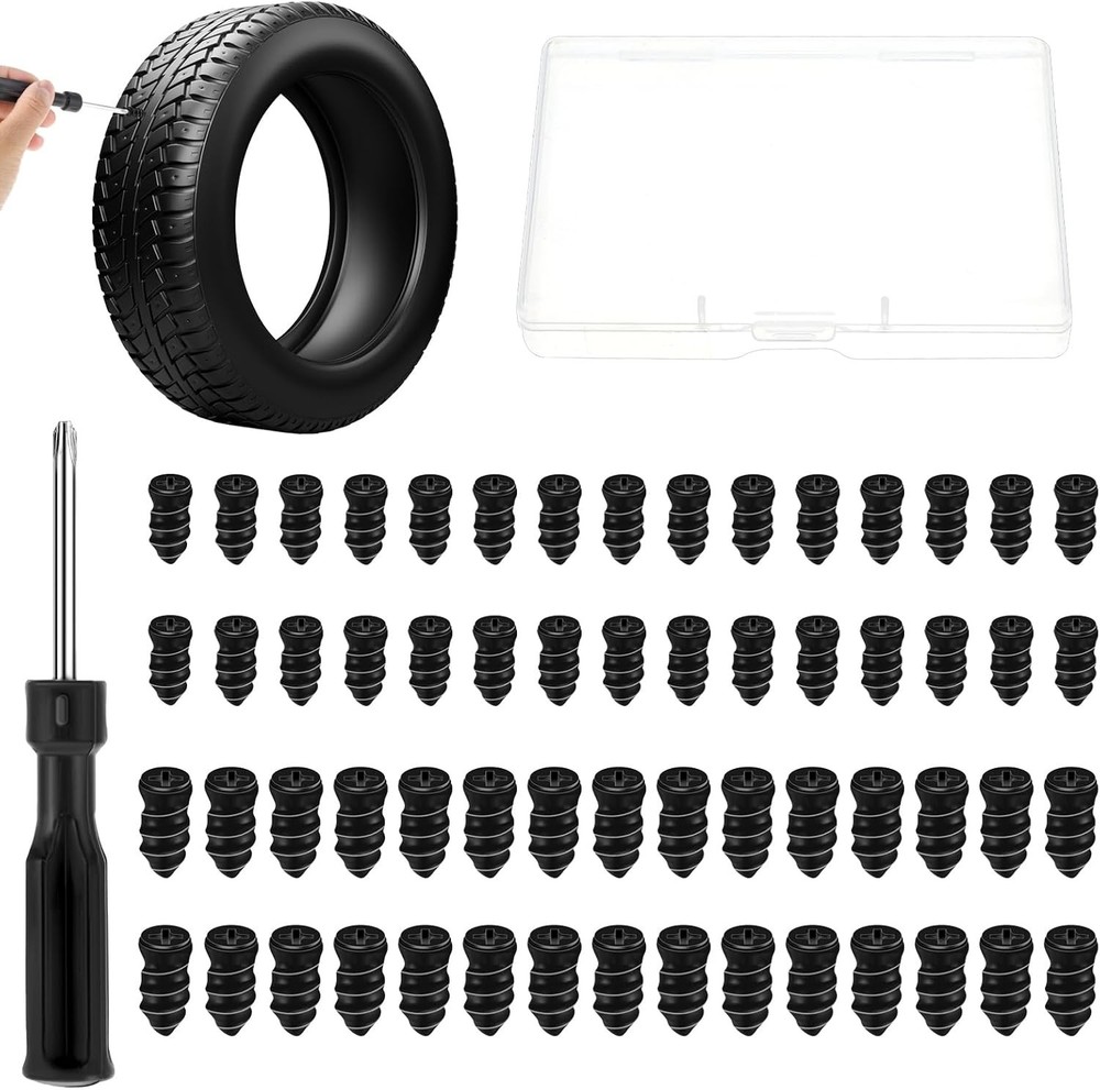 60-Piece Tire Repair Kit with Rubber Nails & Screwdriver for Puncture Fixes