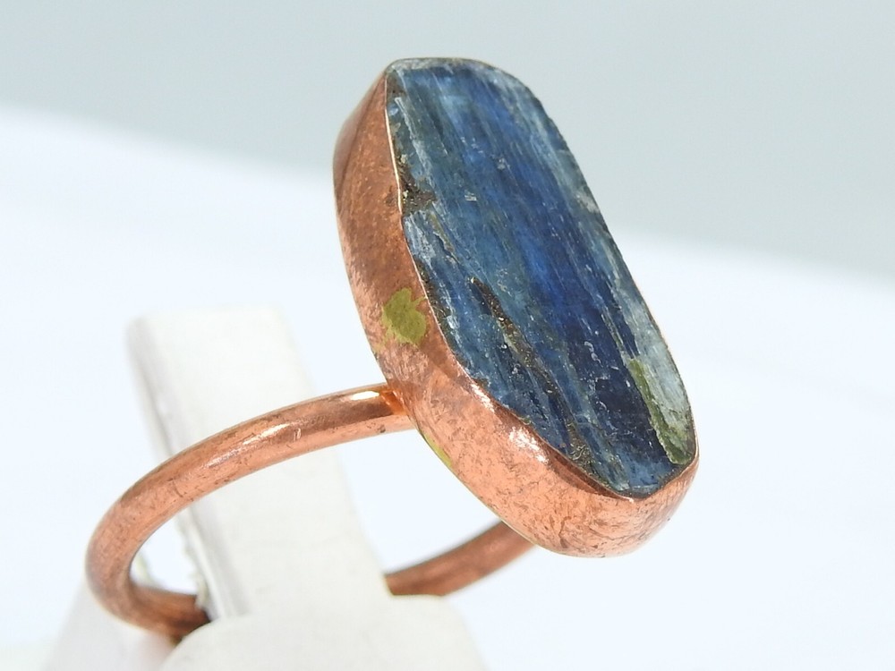 Kyanite Wire Wrapped Copper Ring Adjustable Raw Stone Valentine Gift