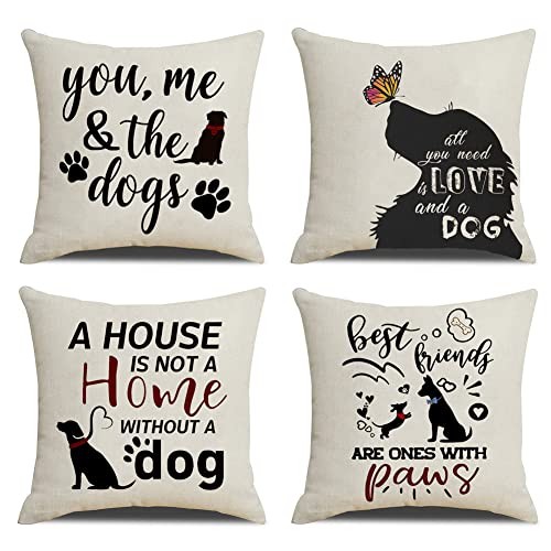 Paw Print Cotton Linen Pillow Cover for Pets Dog Lovers