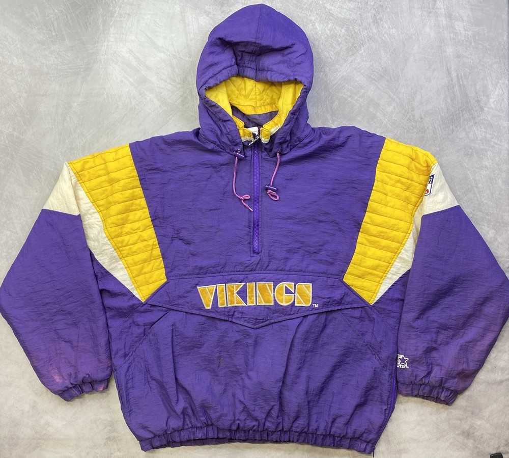 Vintage 90s NFL Starter Minnesota Vikings XL Hooded Pullover Jacket
