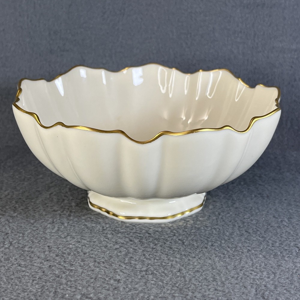 Lenox China Ivory Symphony Sculptured Bowl 24K Gold Rim USA