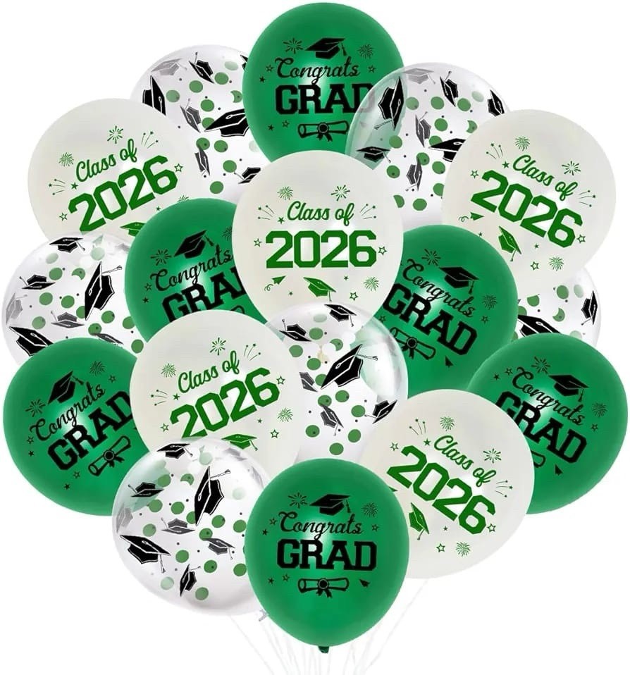 36 Pieces 12 Inches Graduation Party Latex Balloons Green White, Class of 2026