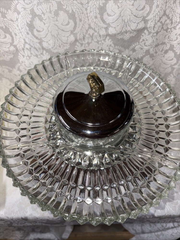 Lazy Suzan Vintage 5 Pieces Crystal Mid Century MCM Serving Tray w/ Original Box