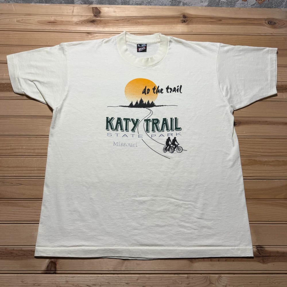 Vintage 90s Katy Trail State Park Missouri Cycling Souvenir T-Shirt USA Made XL