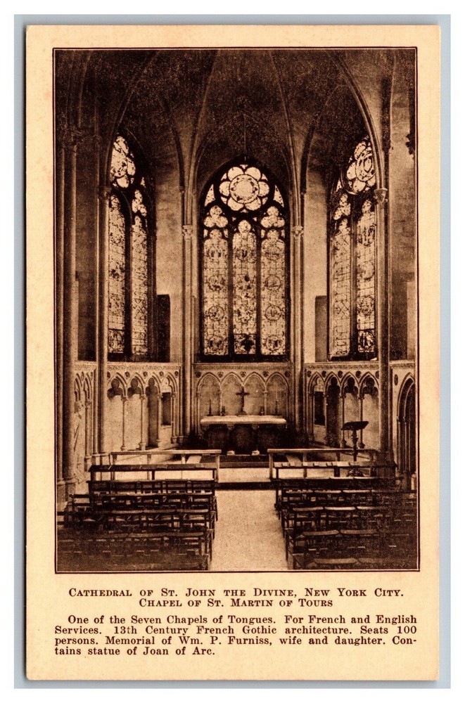 New York City, NY, Cathedral of St John the Divine Chapel of St Martin Postcard