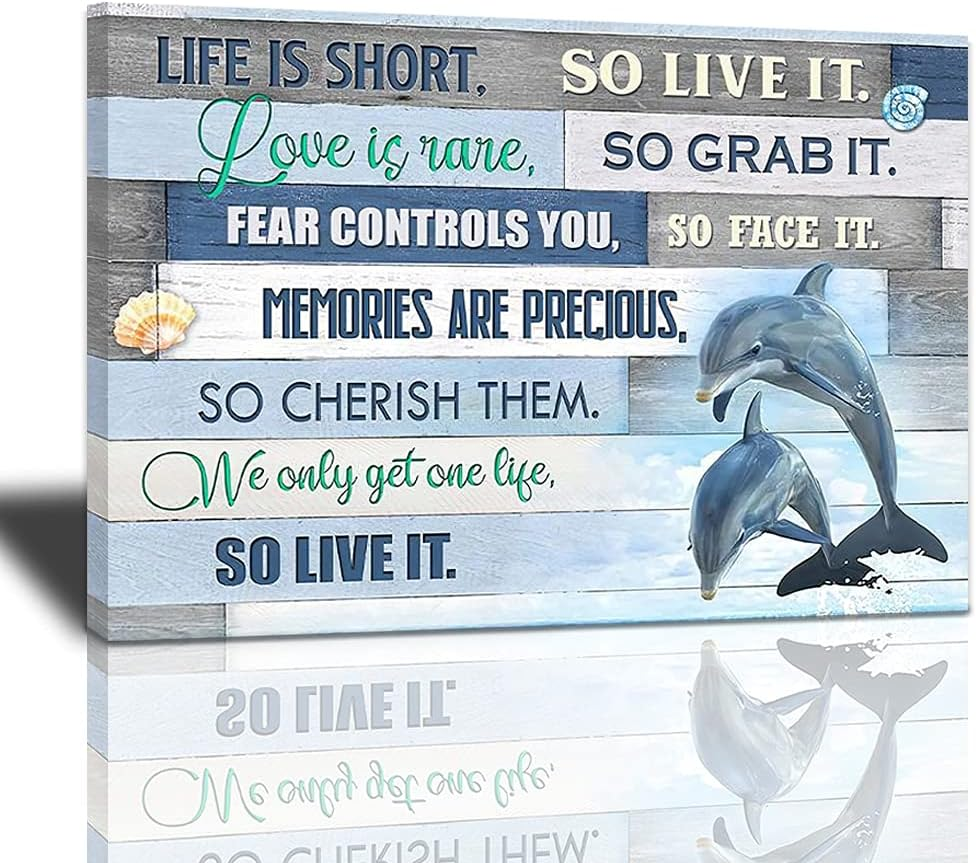Dolphins Bathroom Decor Wall Art Beach Shell Themed Blue Ocean Animal Pictures C