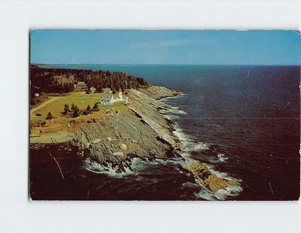 Postcard Airview of Pemaquid Point Lighthouse Bristol Maine USA