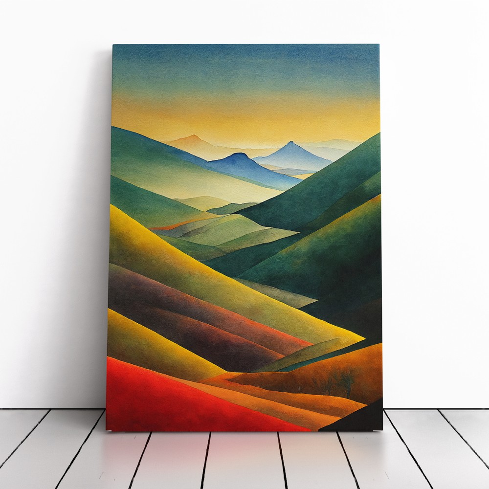 Painted Mountain Landscape No.3 Canvas Wall Art Print Framed Picture Home Decor