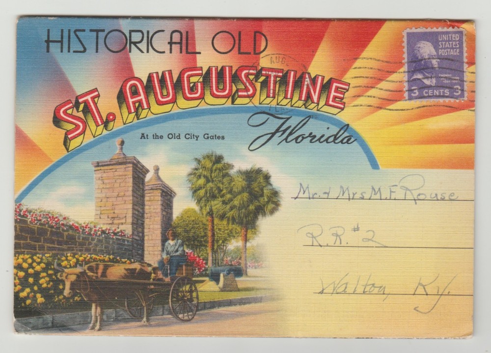 Florida, St. Augustine, Old St. Augustine, Linen Souvenir Folder/Multi Views