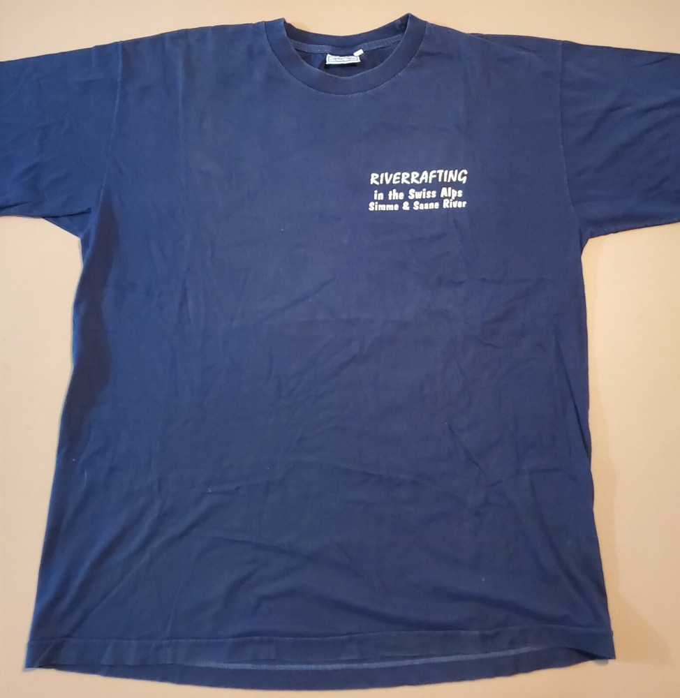 VINTAGE River Rafting Single Stitch T-shirt Men Adult XL 90s  Swiss Alps Whale