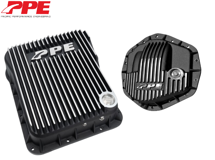 PPE Brushed Transmission Pan & Rear Diff Cover Kit For 2001-2019 GM 6.6L Duramax