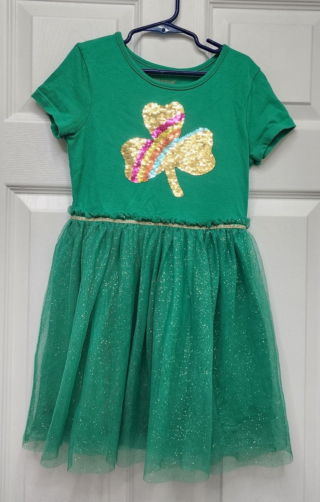 Cat & Jack St. Patrick's Day Girls Dress Size 6/6x Reversible Sequin Shamrock