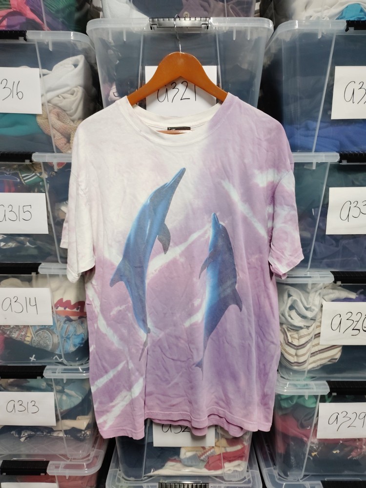 Vtg Nature Tie Dye Dolphin Tee Xl Purple Fair Distress A343
