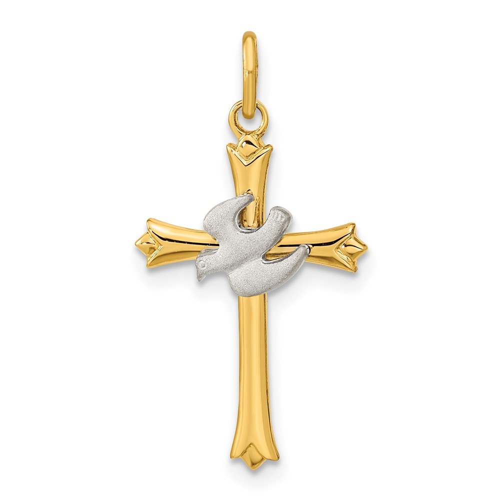 Sterling Silver Gold-plated Polished and Satin Cross and Dove Pendant 0.92gm