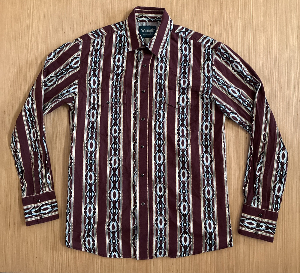 Wrangler Men's Size S Long Sleeve Striped Button Up Snap Button Western Shirt