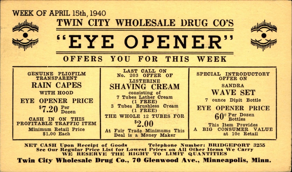 Twin City Wholesale Drug Co~Minneapolis MN~advertising Listerine Shaving Cream