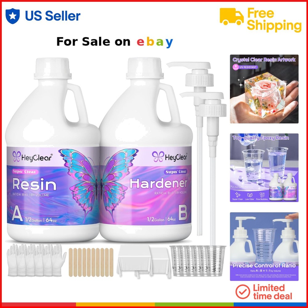 Epoxy Resin 1 Gallon Kit with Pumps Clear High Gloss for Crafts Coatings