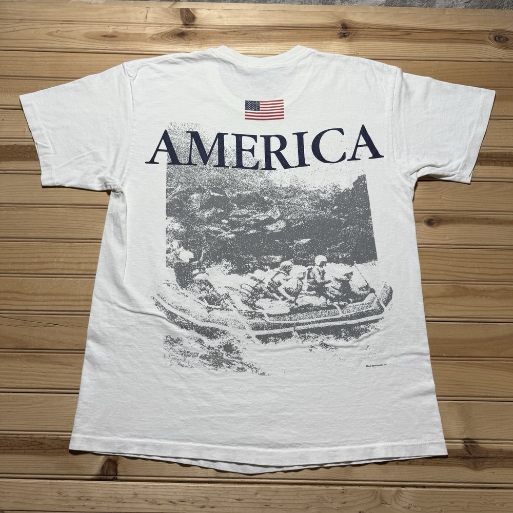 Vintage 90s America River Rafting Water Sports Flag Shirt Size Large