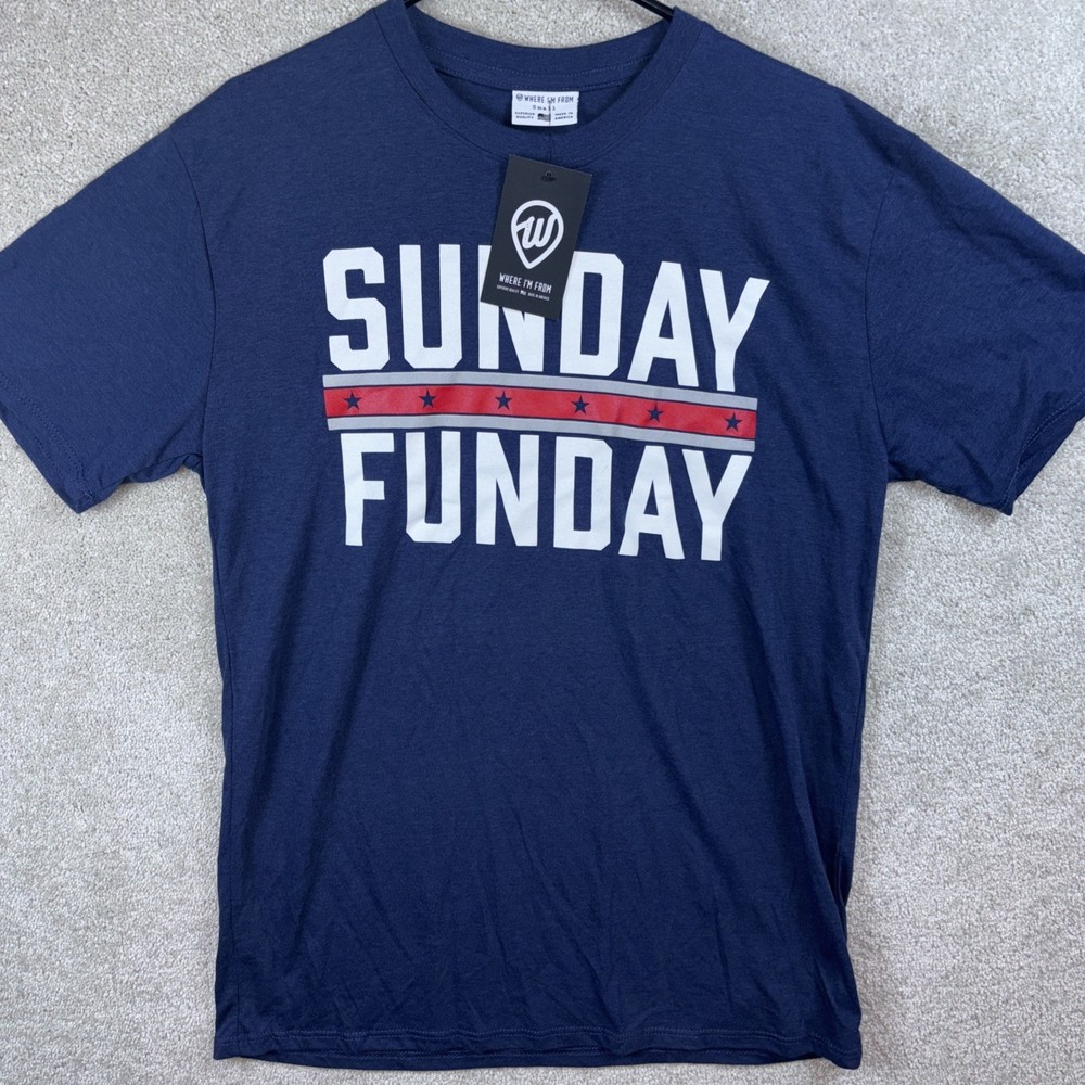 Sunday Funday Giants Patriots NFL T Shirt Adult S Blue Where I’m From USA Made