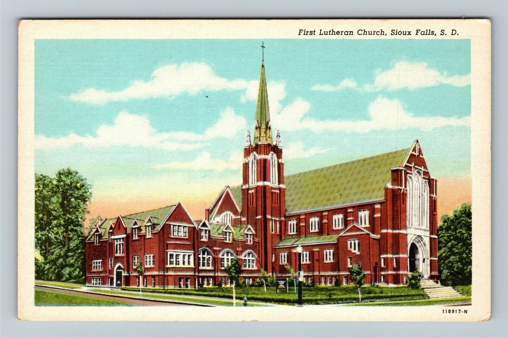 Sioux Falls South Dakota, FIRST LUTHERAN CHURCH, Religion, Vintage Postcard