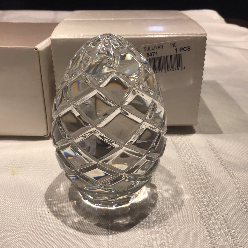 Sullivans 24% Lead Crystal Egg Paperweight & Crystal Base Handmade Poland