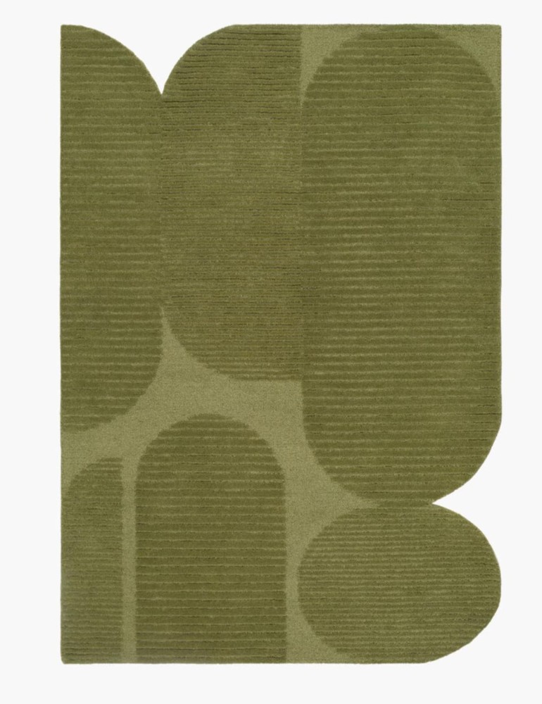 Modern Olive Green Hand-Tufted Geometric Rug – Abstract Wool Carpet Rug
