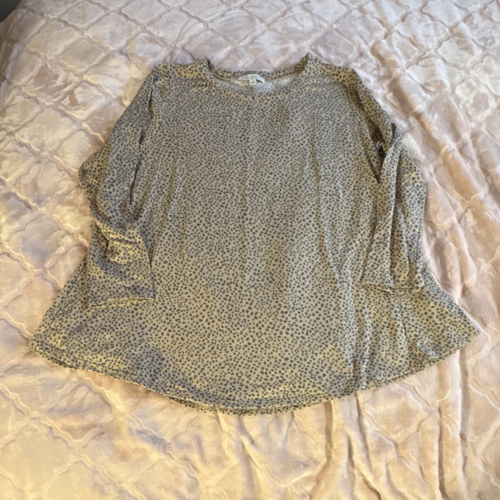 Green Envelope Beige Black Animal Print Blouse Long Sleeve Women’s 1X Plus