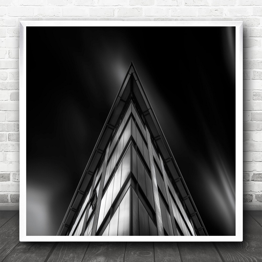 Triangle Geometric Building Symmetry Architecture B&W Square Wall Art Print
