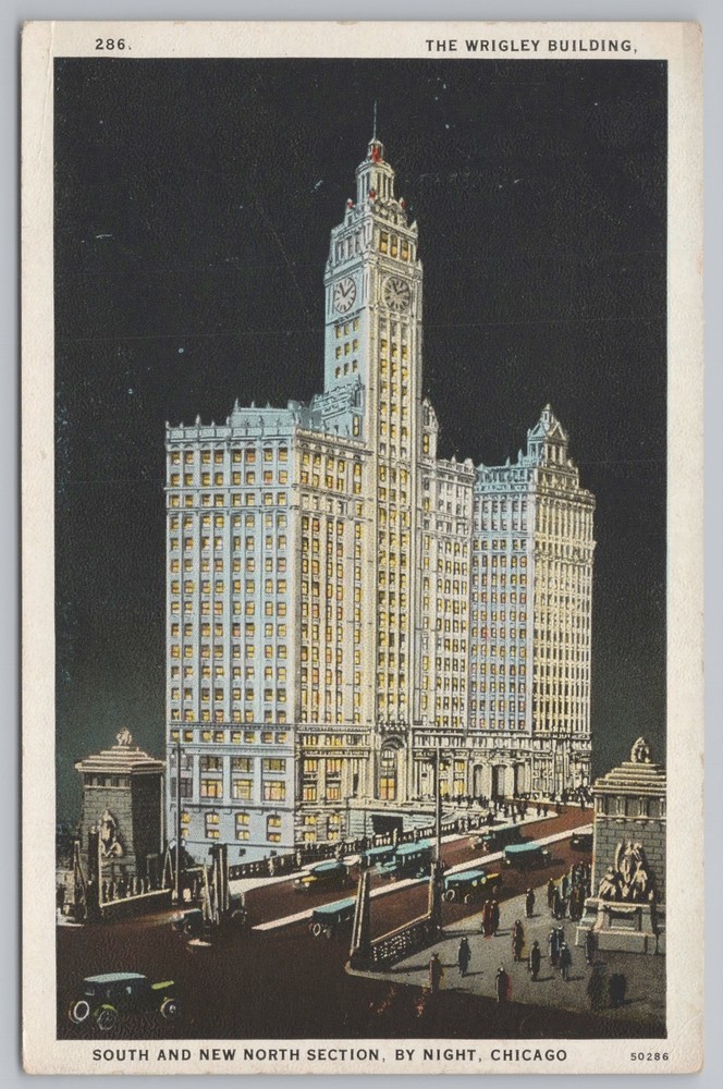 State View~Wrigley Building At Night Chicago Illinois~Vintage Postcard