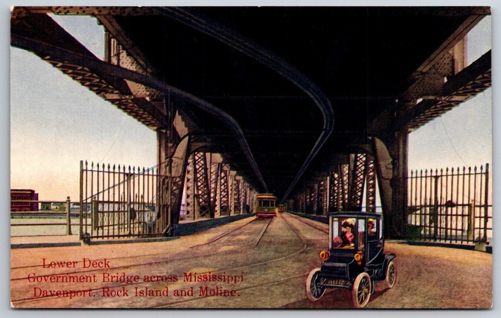 Davenport Iowa~Lower Deck of Government Bridge~Vintage Postcard