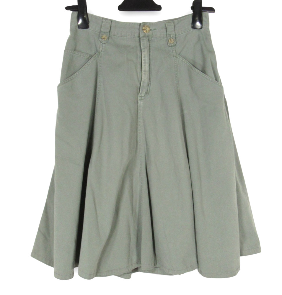VTG LIZWEAR Green COTTON TWILL Pockets MILITARY STYLE Flare A-Line Skirt Sz 10