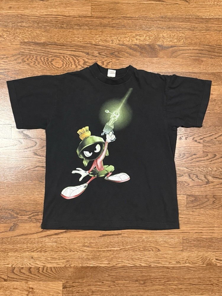 Vintage 1997 Marvin the Martian Looney Tunes T Shirt Warner Bros Black Large