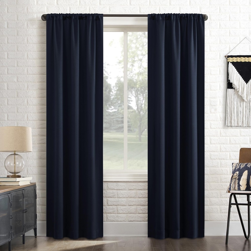 Bergen Theater Blackout Rod Pocket Curtain Panel 40x96 Navy