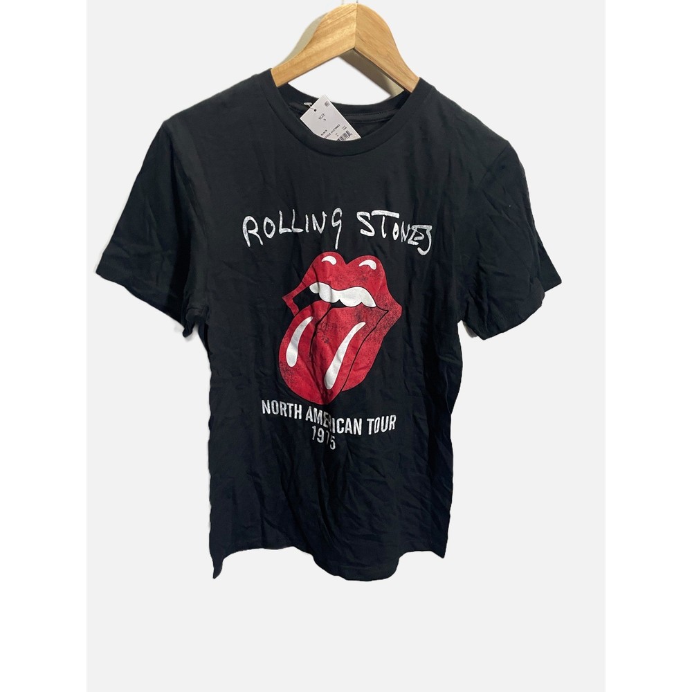 Rolling Stones Graphic Tee Womens Small Black 1975 Tour Band T-Shirt Rock Music