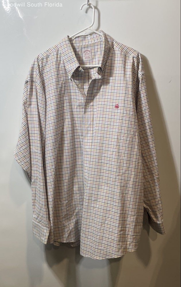 Brooks Brothers Mens White Check Cotton Long Sleeve Button-Up Shirt Size XXL