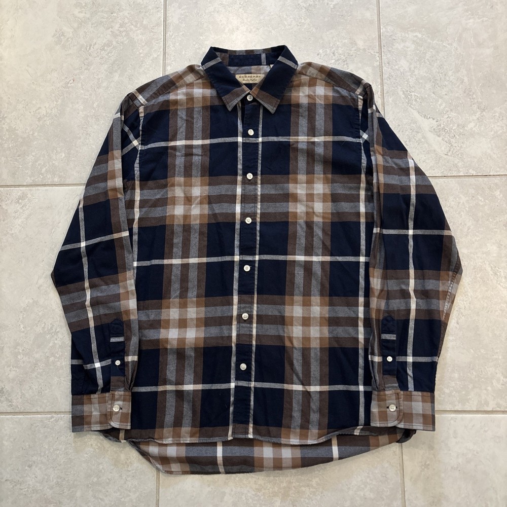 Burberry London Shirt Nova Check Long Sleeve Check Men’s Size XXL Blue Brown