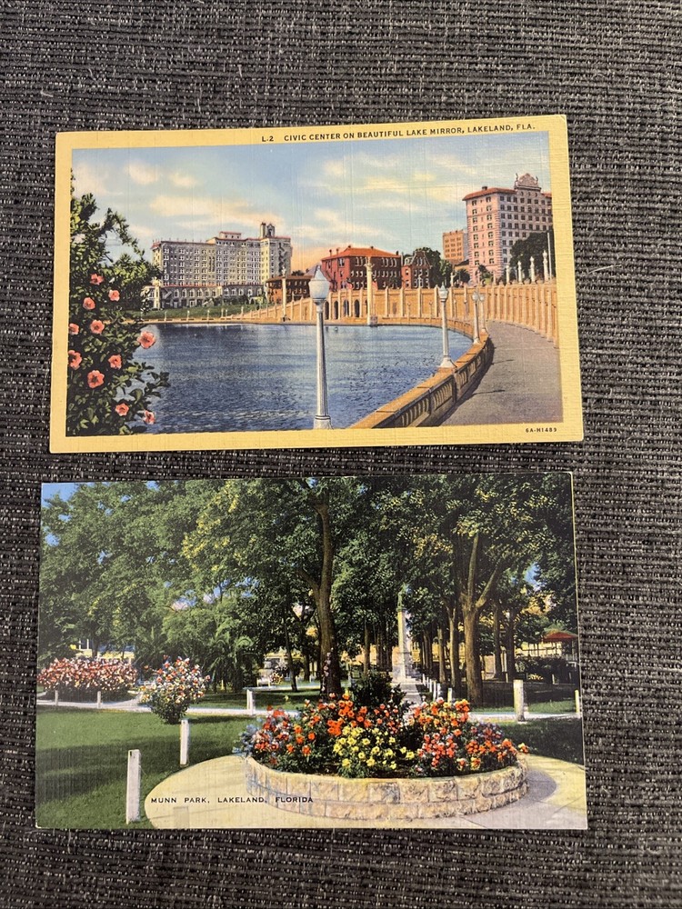 Linen Postcards Lakeland, FL~ The Civic Center On Mirror Lake & Munn Park