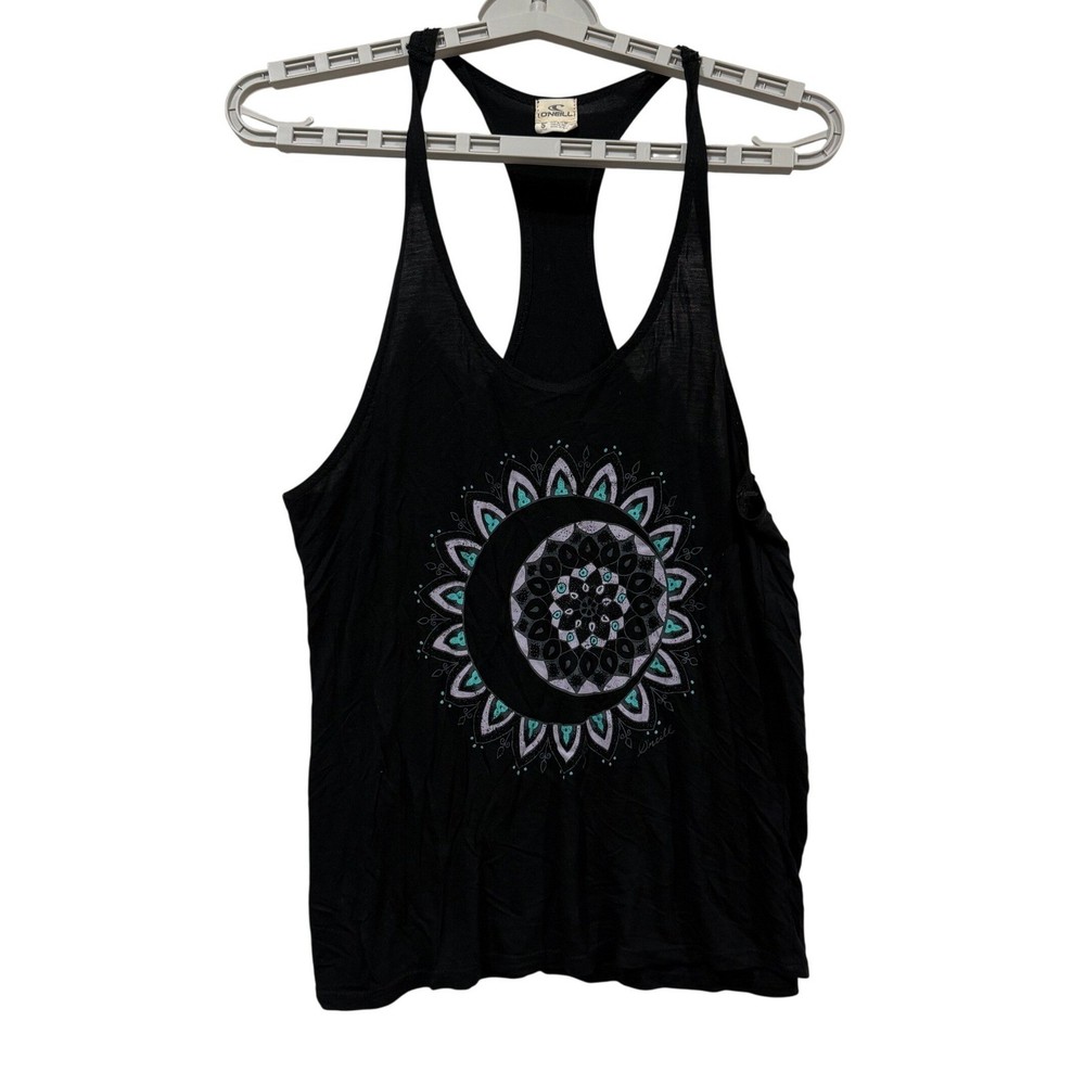 ONeill Womens Black Moon Mandala Racerback Tank Top Size S Celestial Surf Boho
