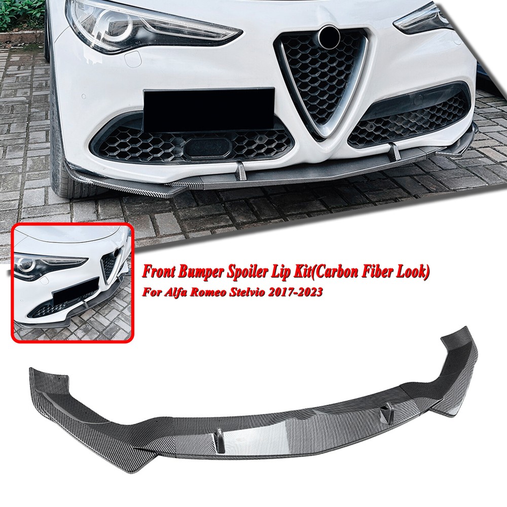 Carbon Fiber Look Car Front Bumper Spoiler Lip For Alfa Romeo Stelvio 2017-2025