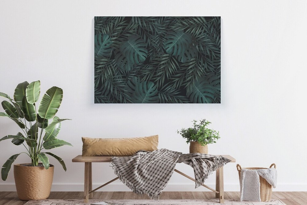 Tropical Leaves Dark Forest Abstract Unframed Canvas Print Australian Wall Art-image