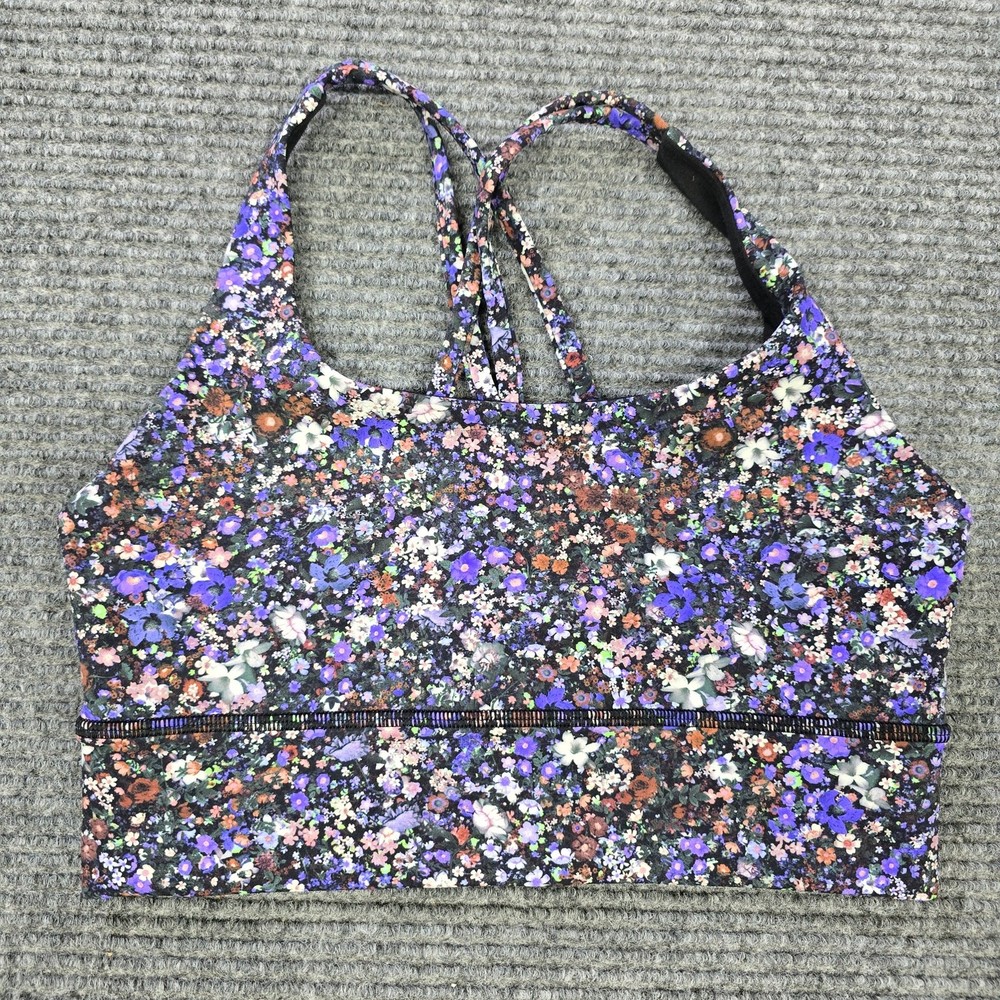 Lululemon Energy Longline Bra Womens 6 Black Floral Strappy Yoga