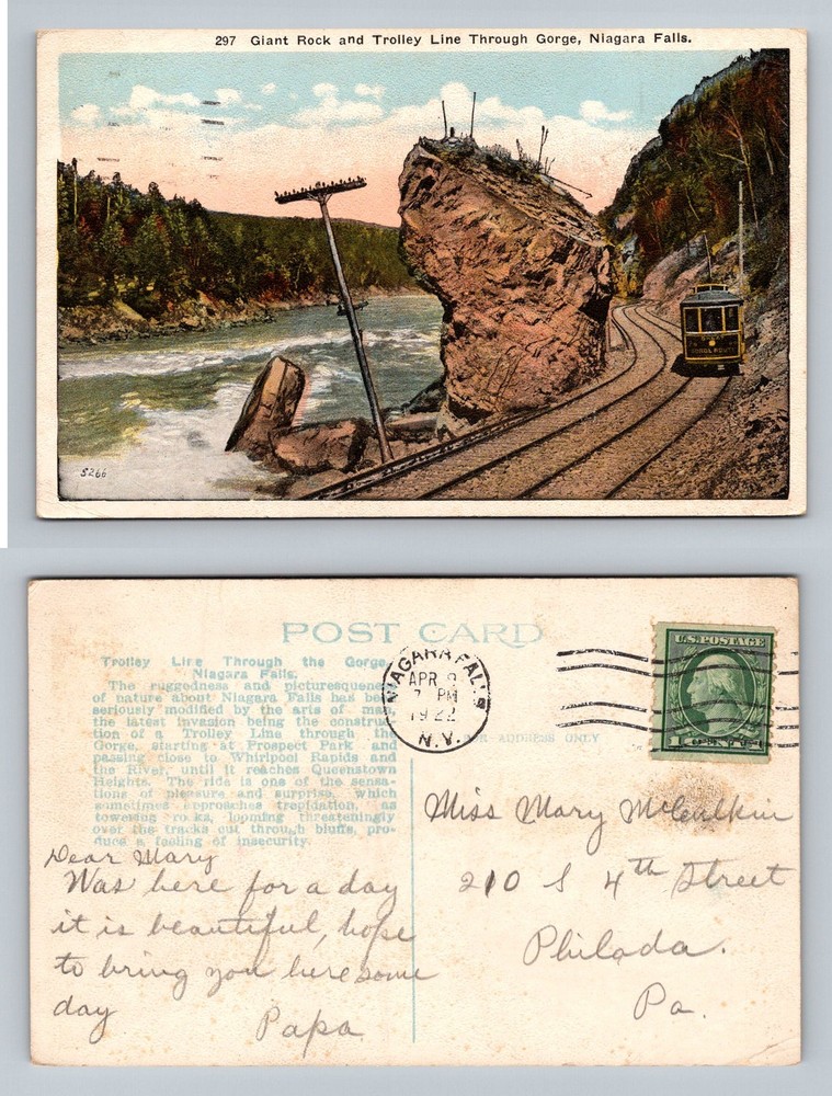 Niagara Falls, NY-New York, Trolley Line Through Gorge Vintage c1922 Postcard