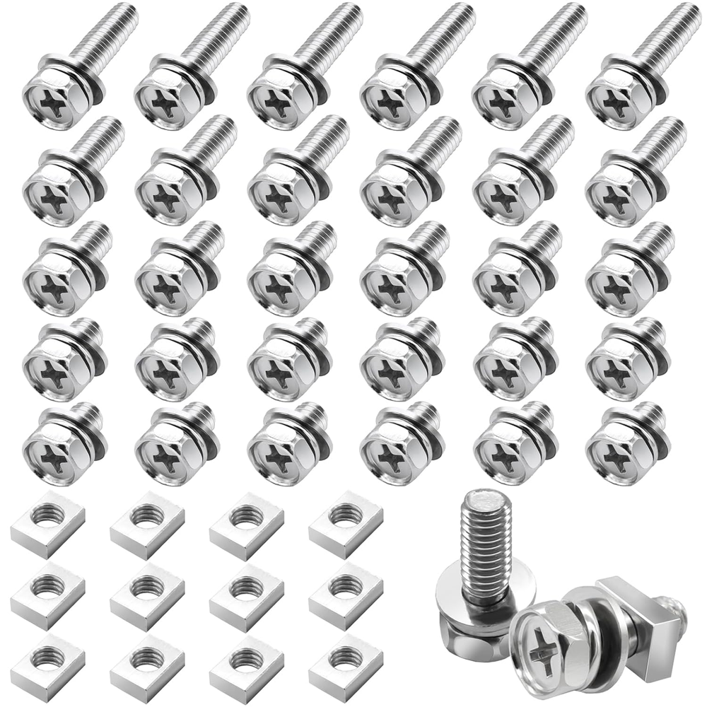60 Pack Motorcycle Battery Terminal Bolts Screws Square Nuts Kit M6 X 10Mm 12Mm
